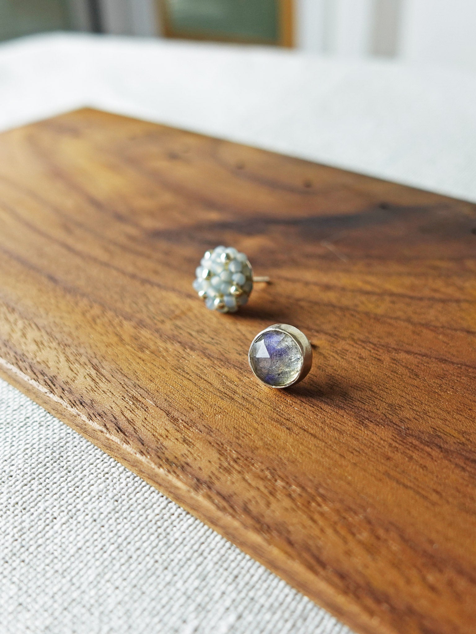 Smoke Grey Labradorite Stud Earrings II Side