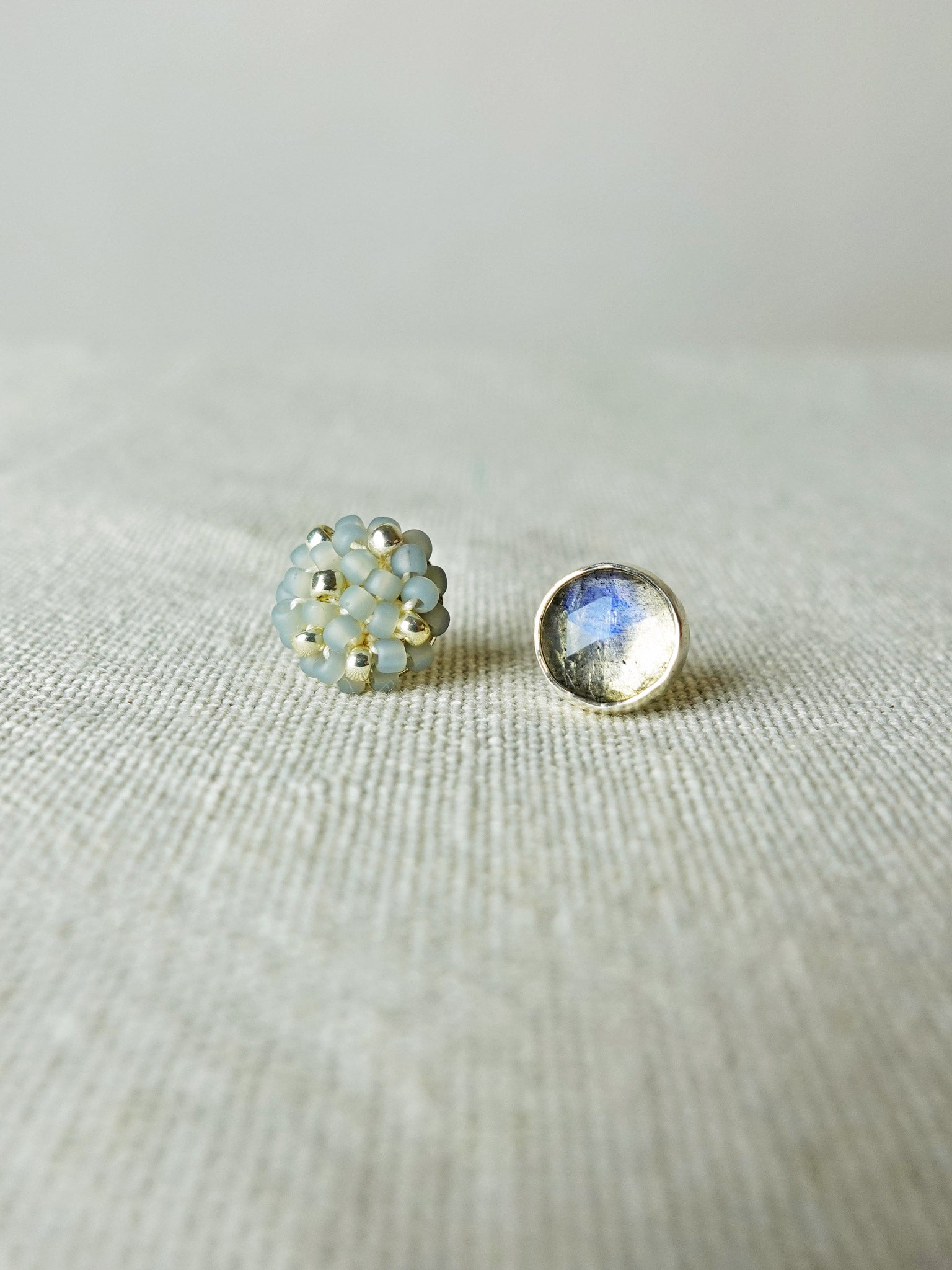 Smoke Grey Labradorite Stud Earrings II Front 2