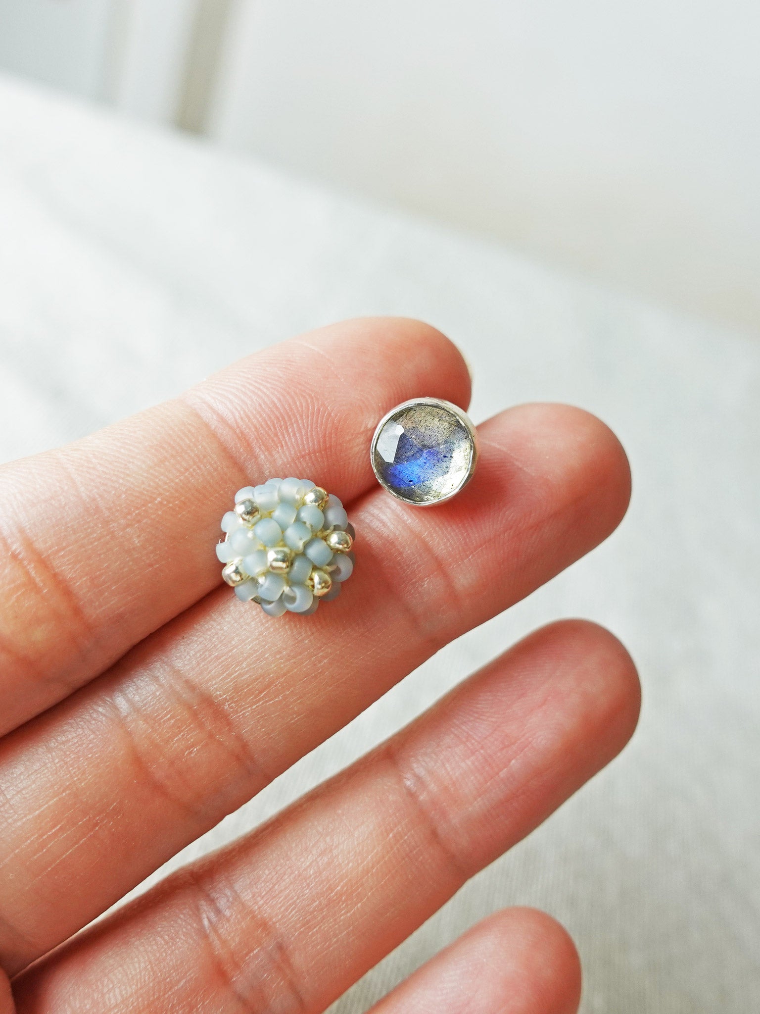 Smoke Grey Labradorite Stud Earrings II Hand