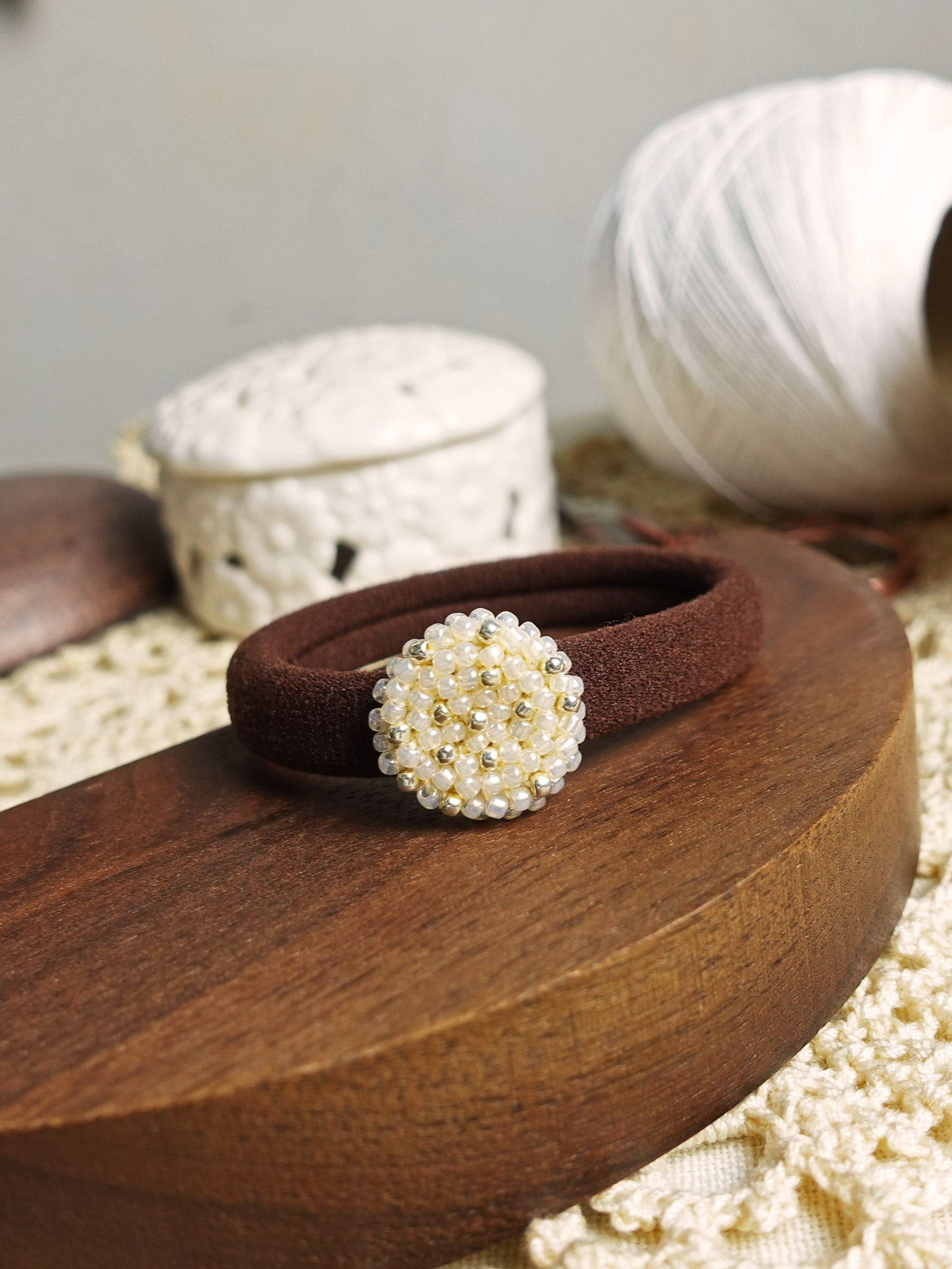 Star Dust Hair Tie in Ivory Left