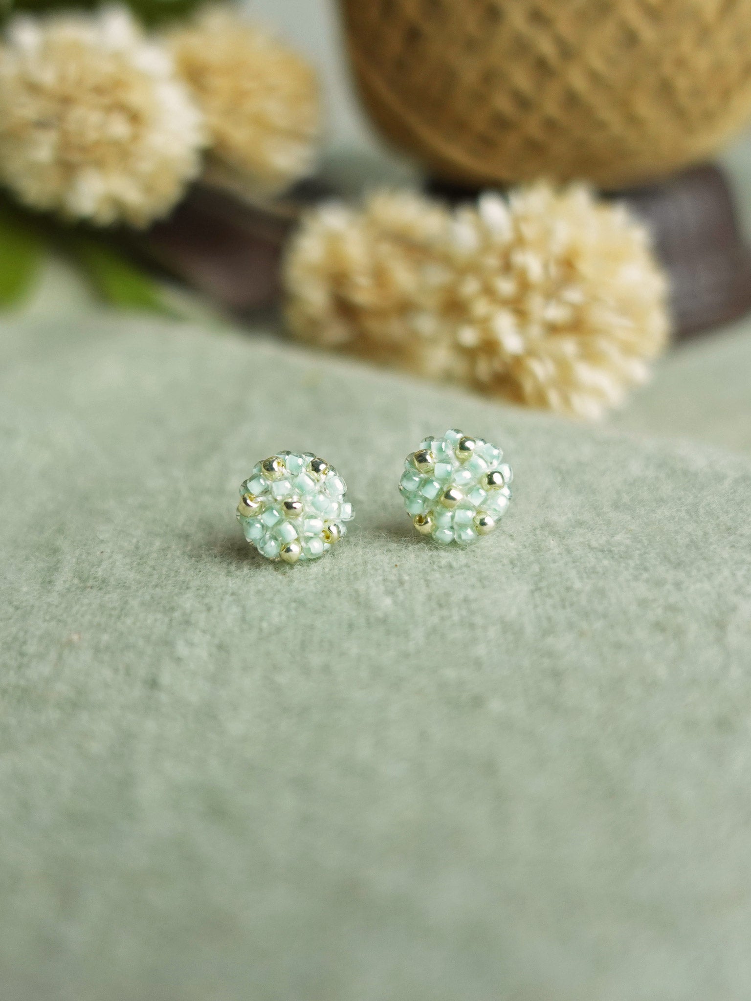 Star Dust Petite Stud Earrings in Mint Green Front
