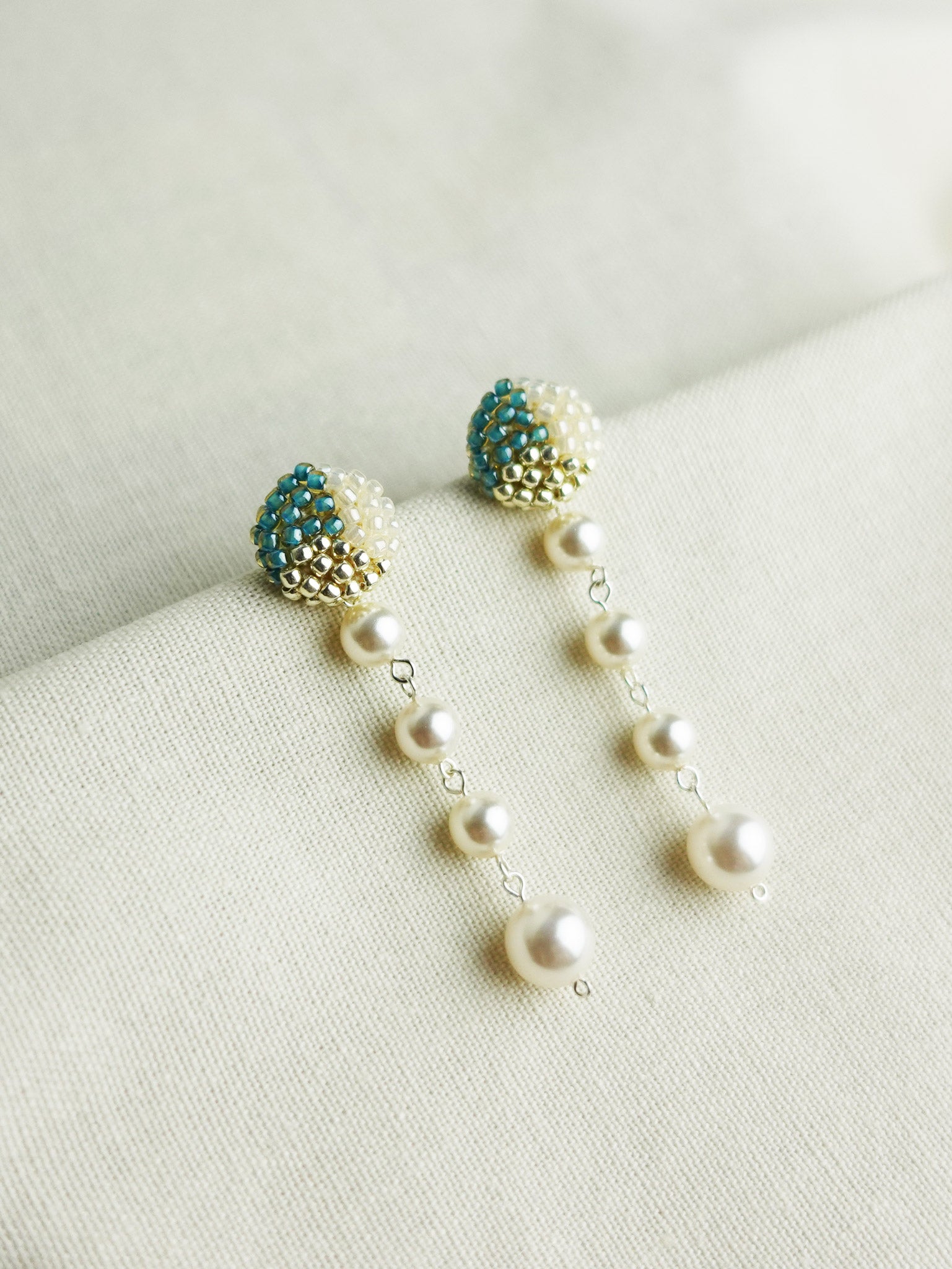 Thea Trio Earrings in Ocean Green Left