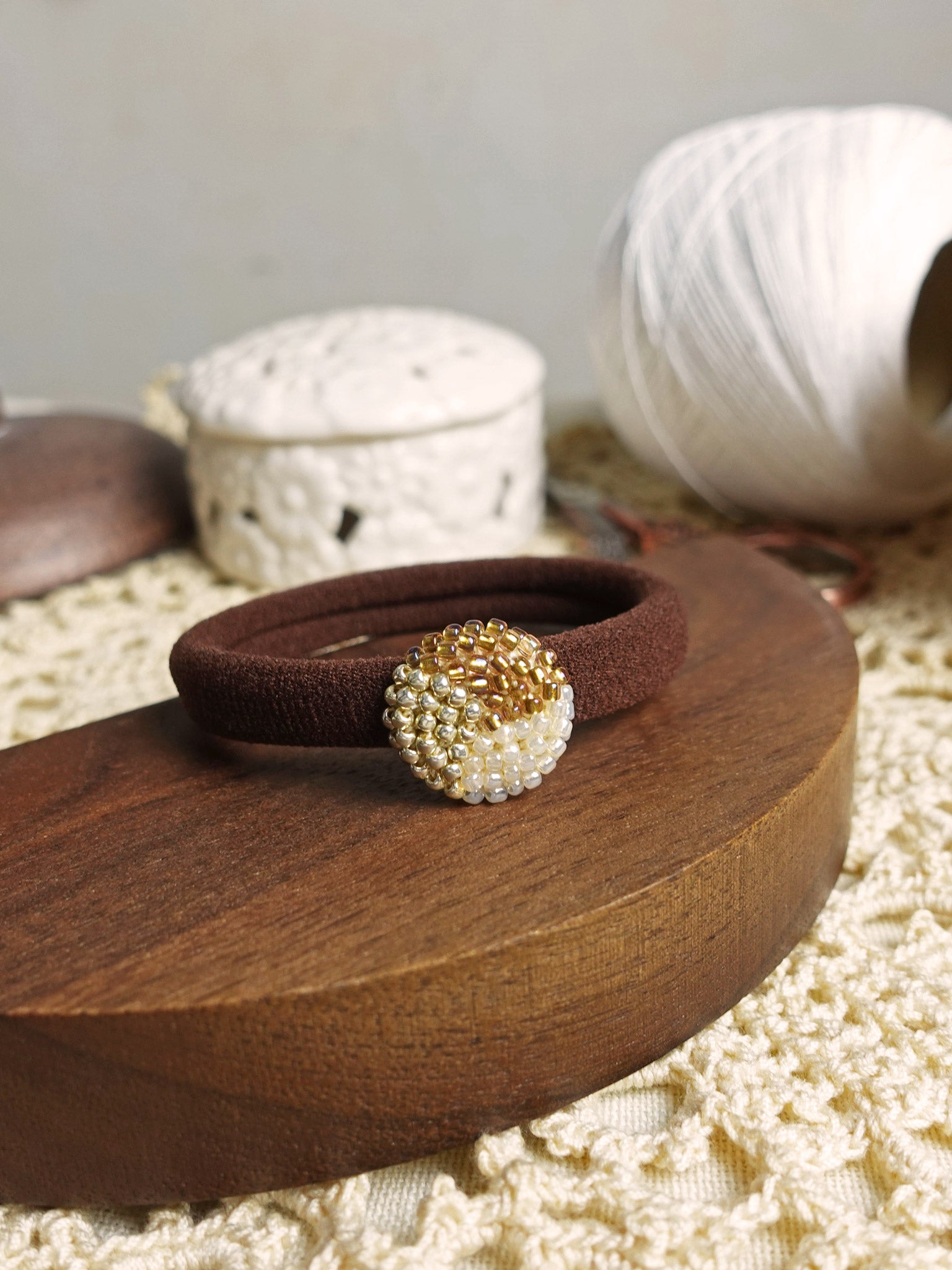 Trio Hair Tie in Caramel Brown Front