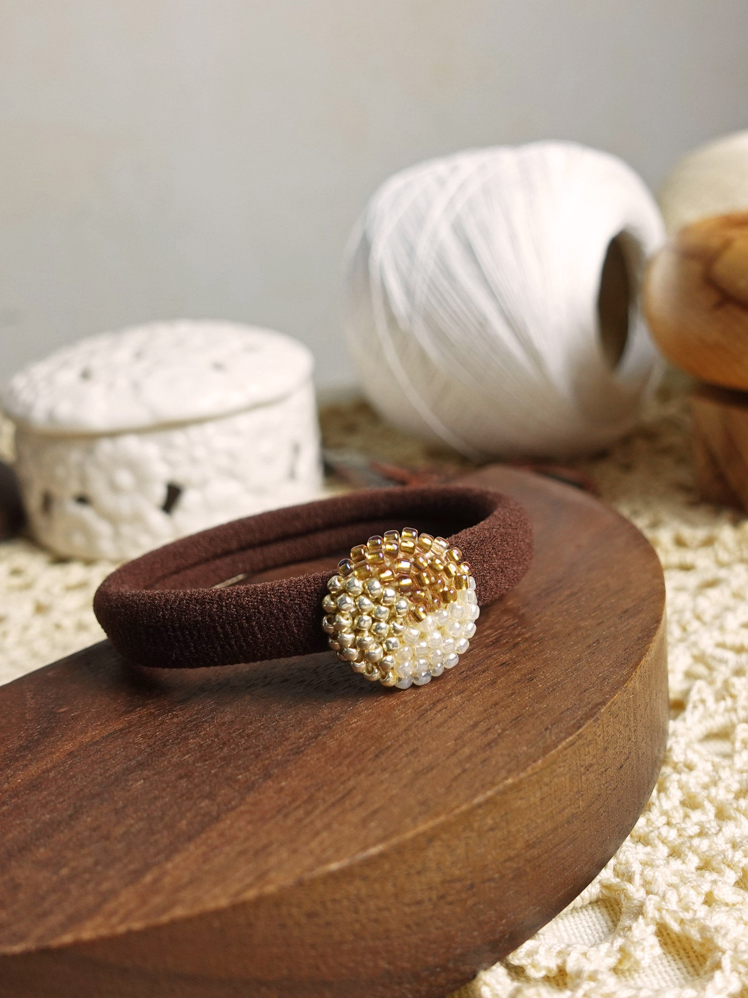 Trio Hair Tie in Caramel Brown Left