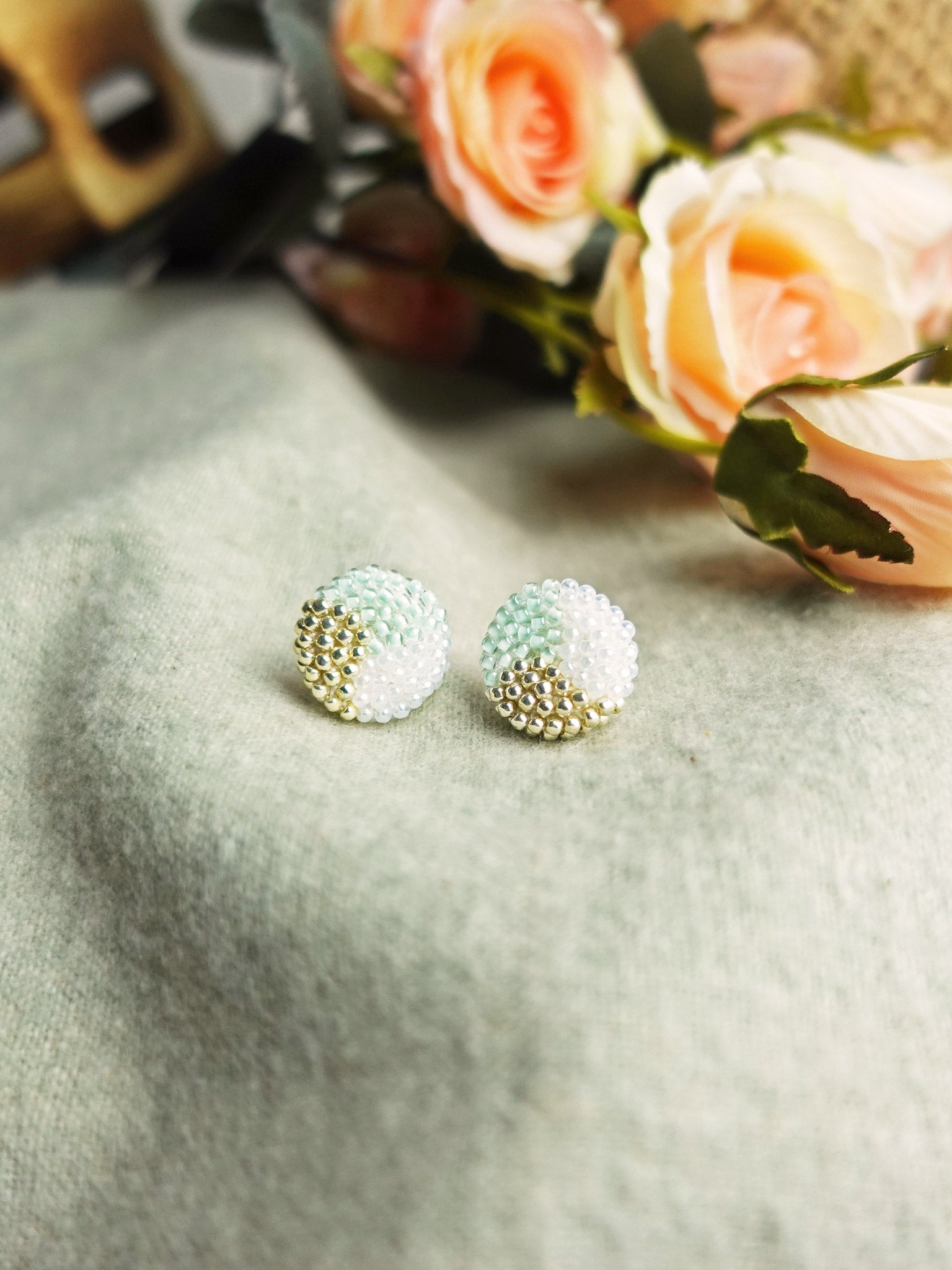 Trio Maxi Stud Earrings in Mint Green Front 2