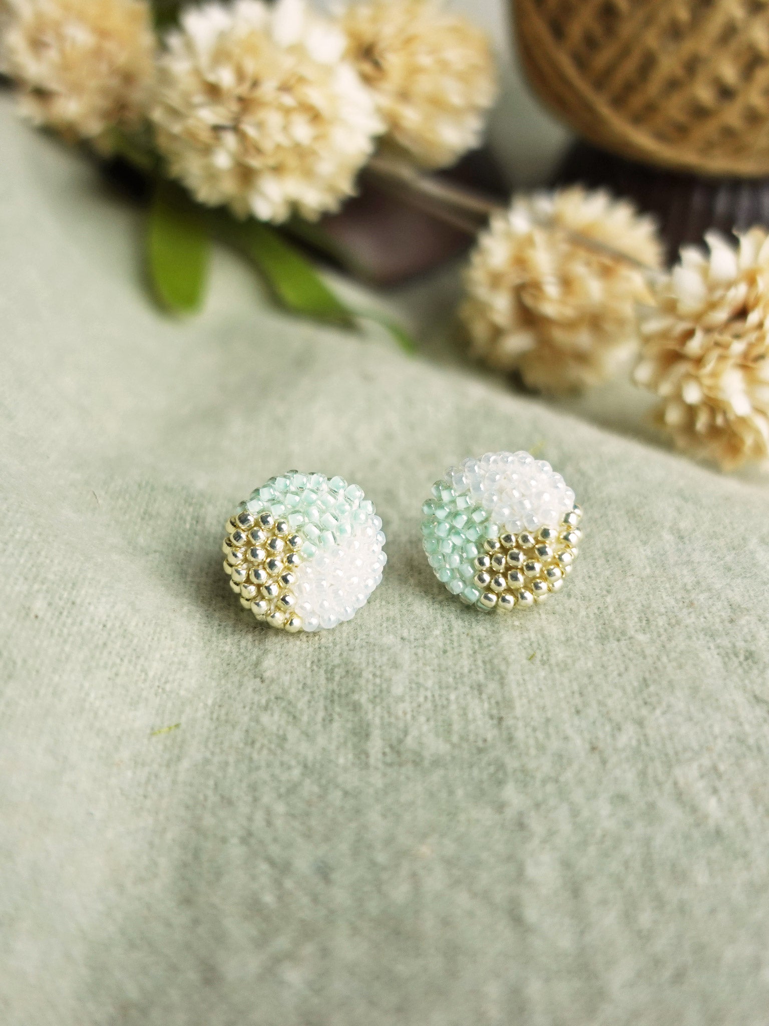 Trio Maxi Stud Earrings in Mint Green Front 3