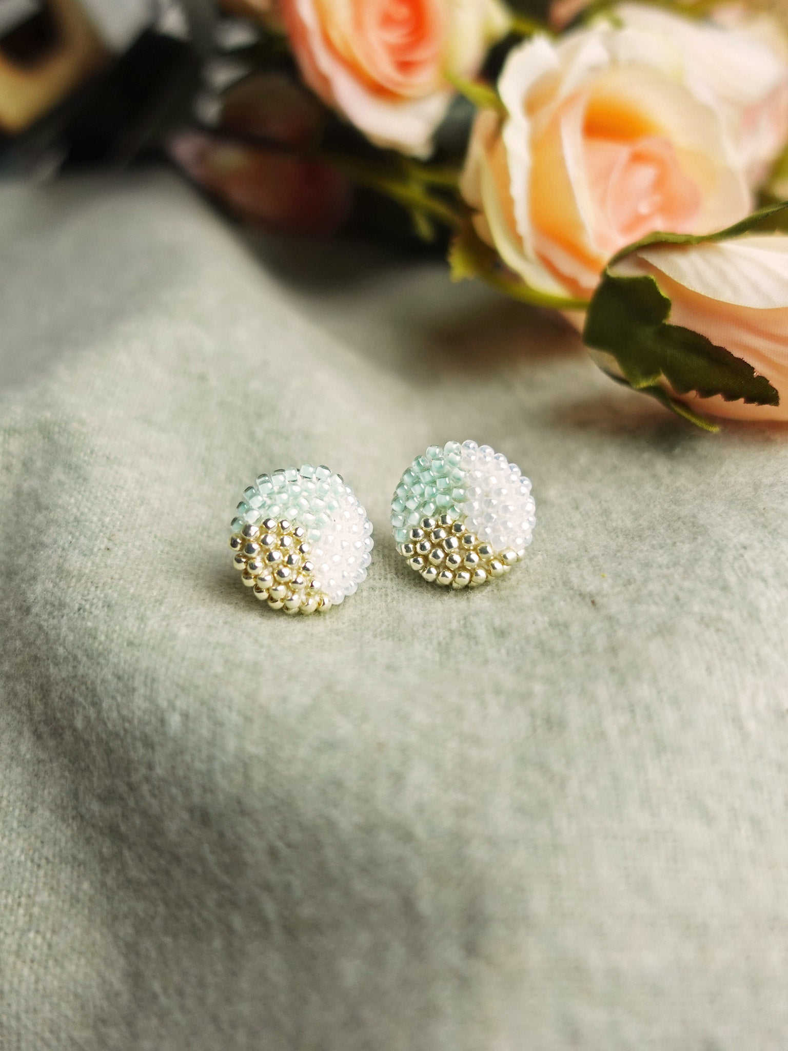 Trio Maxi Stud Earrings in Mint Green Front
