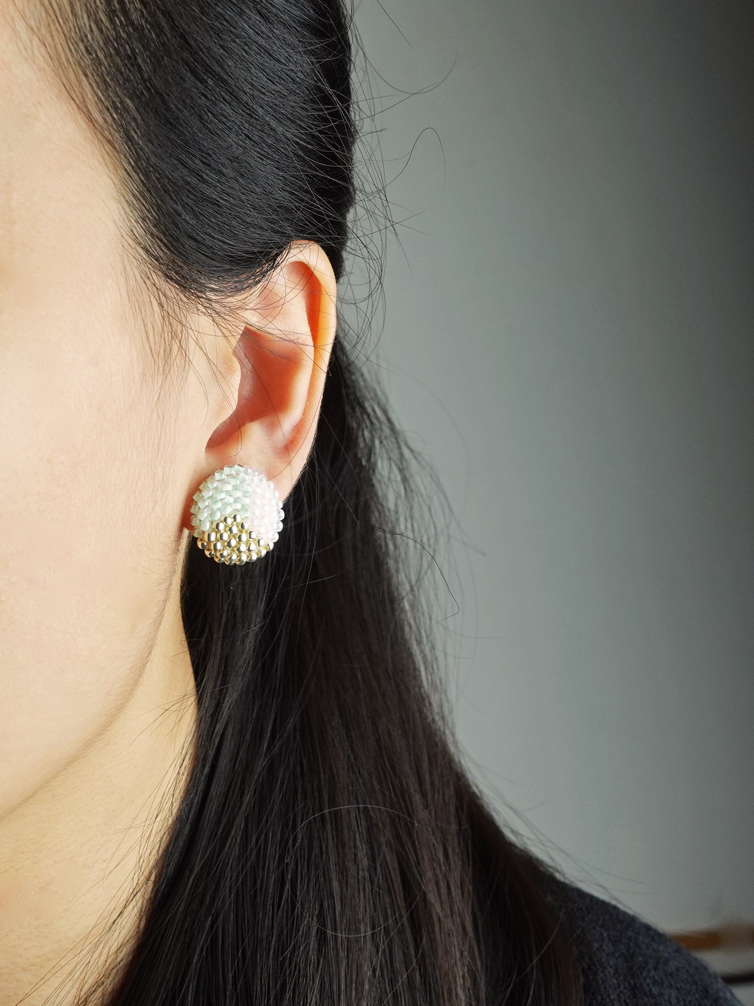 Trio Maxi Stud Earrings in Mint Green Model