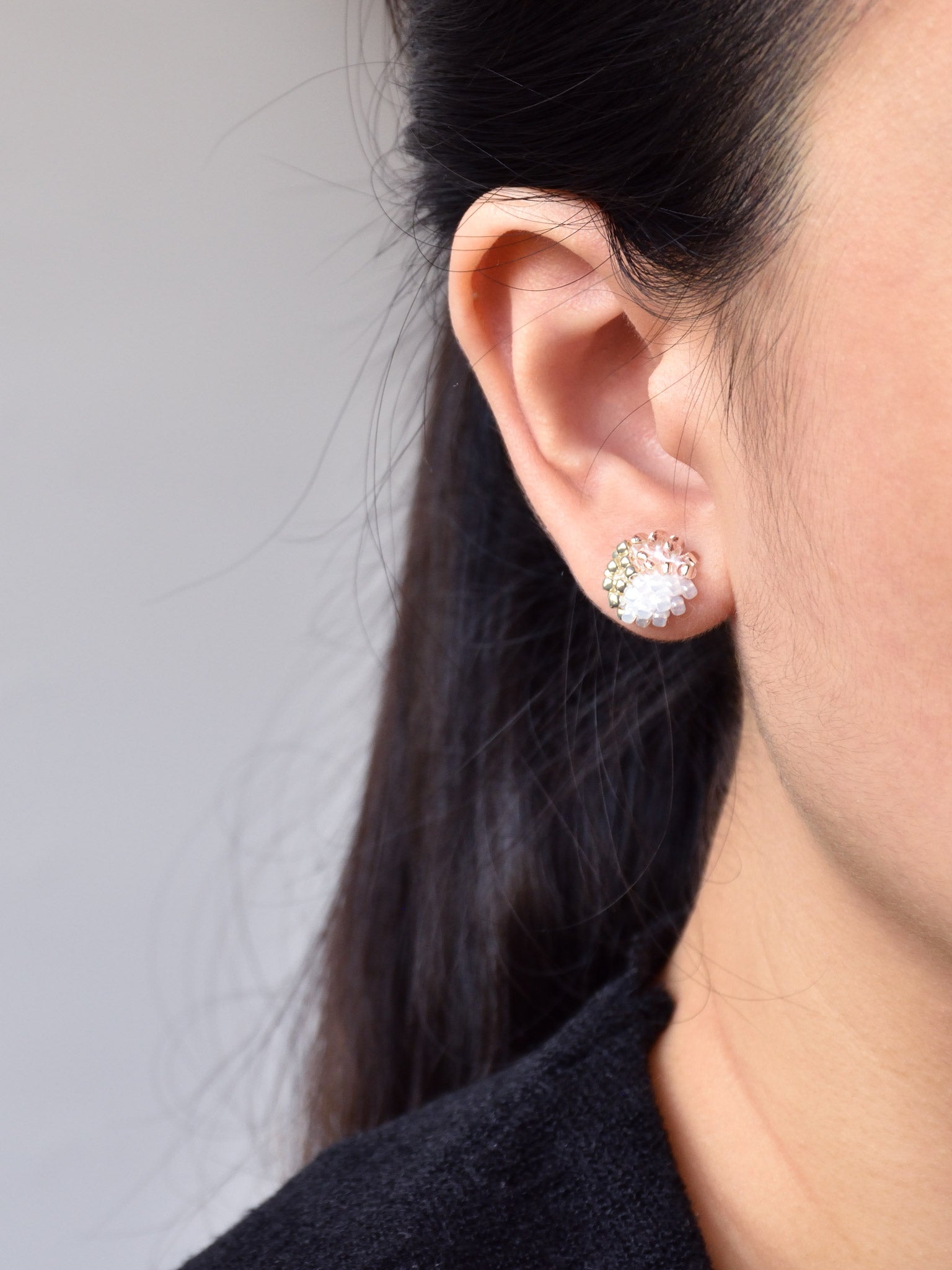 Trio Stud Earrings in Champagne Pink Model