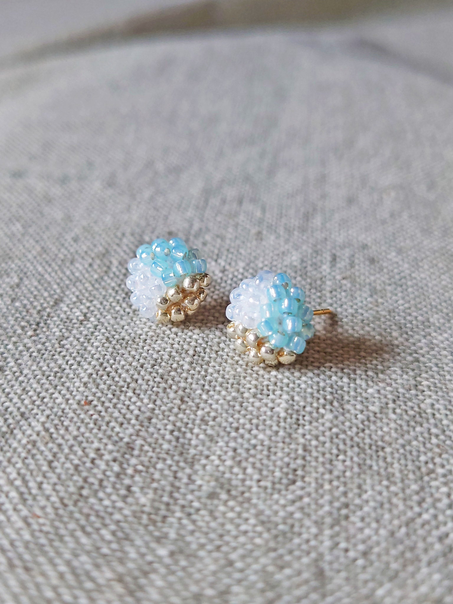 Trio Stud Earrings in Blue Front