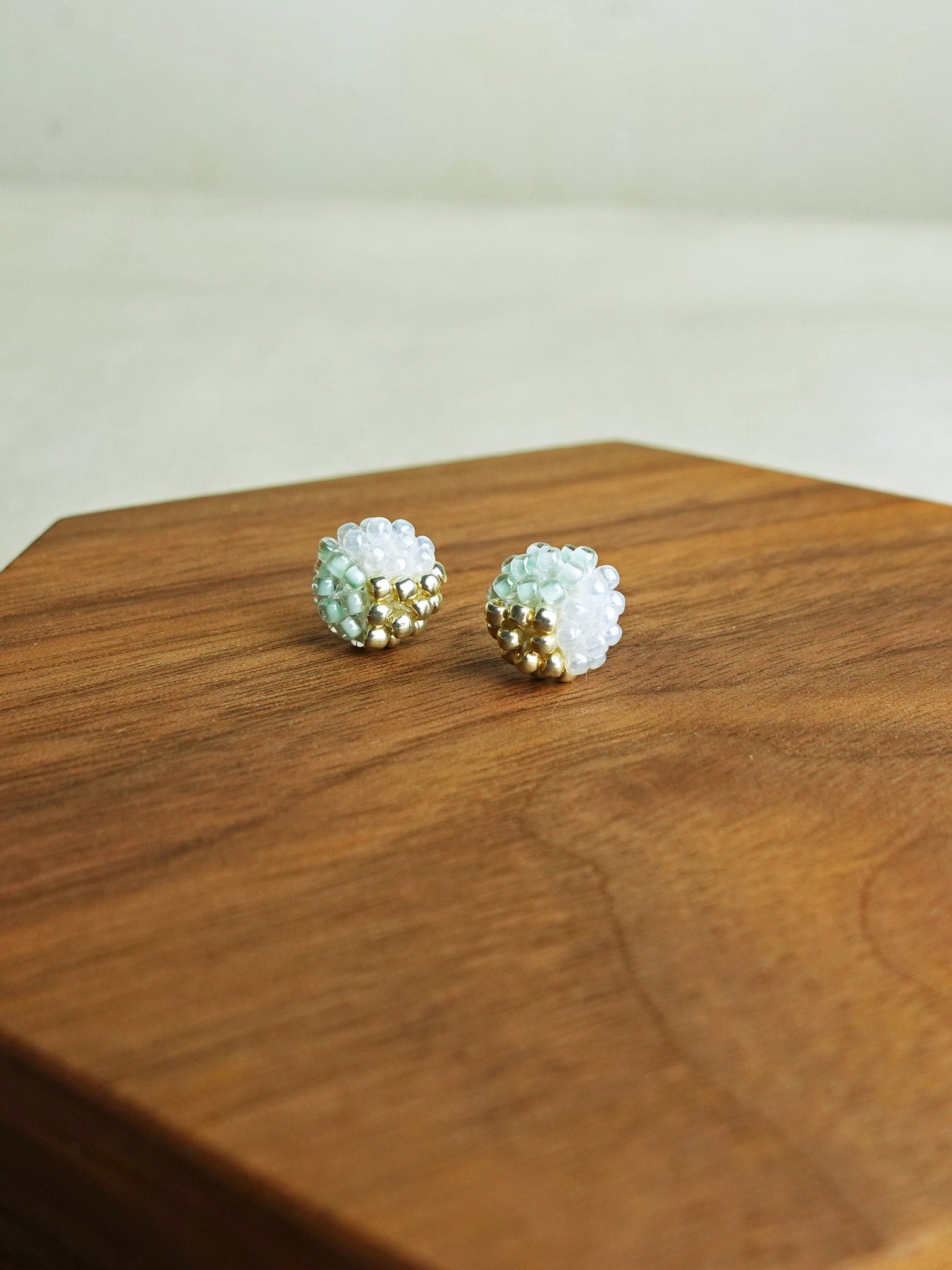 Trio Stud Earrings in Mint Green Front 2