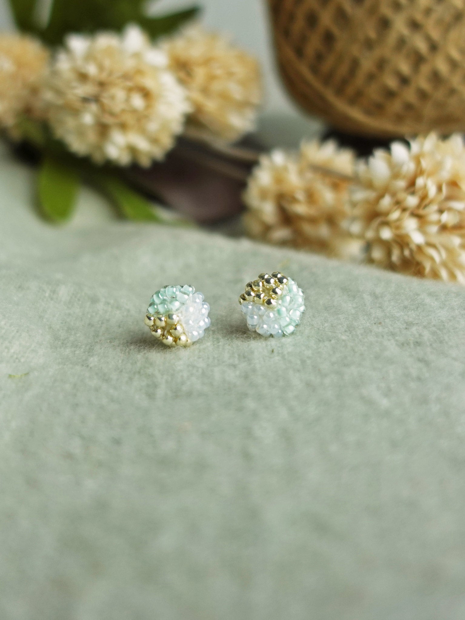 Trio Stud Earrings in Mint Green Front