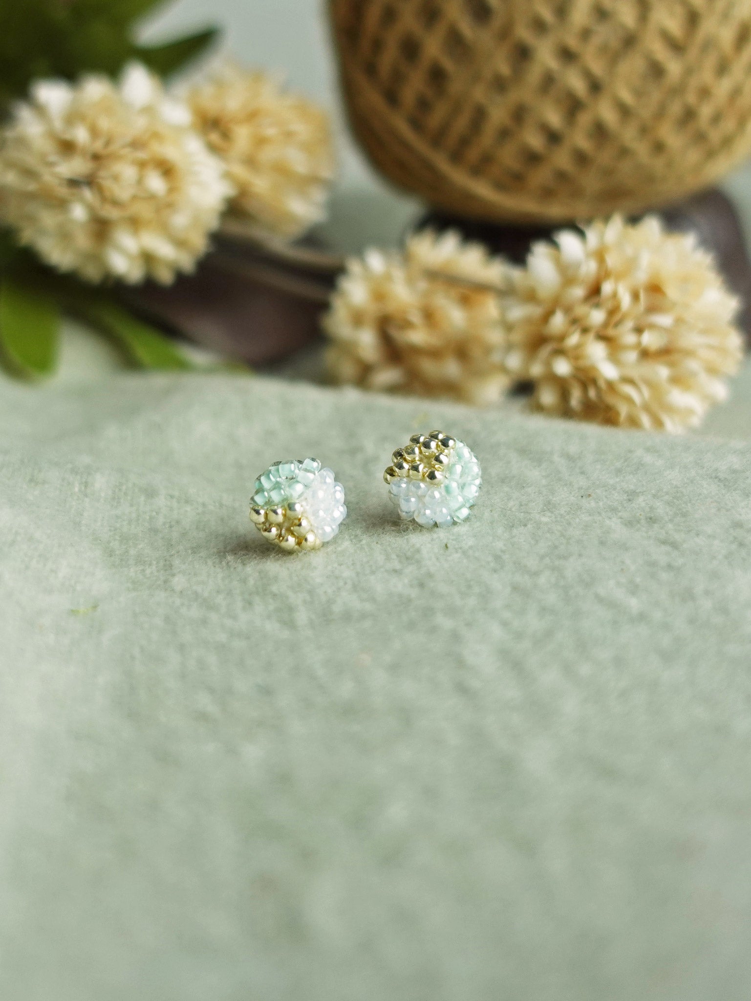 Trio Stud Earrings in Mint Green Side