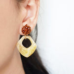 Willow Drop Earrings in Dark Amber Model