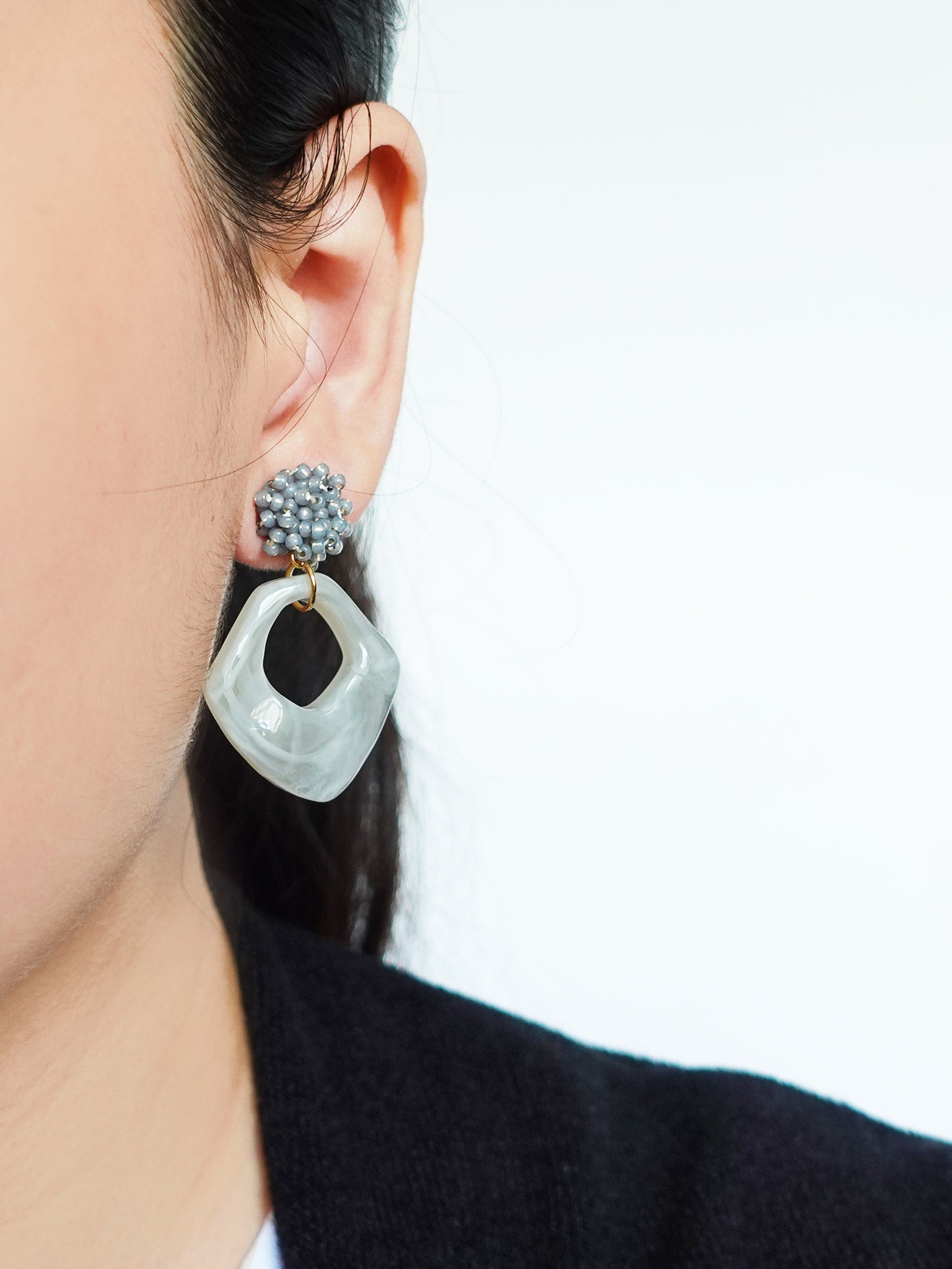 Willow Drop Earrings in Grey Model