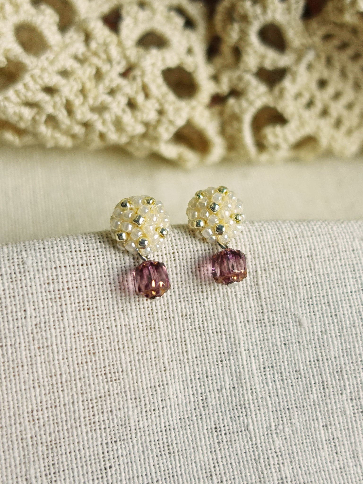 Zia Drop Earrings in Magenta Left