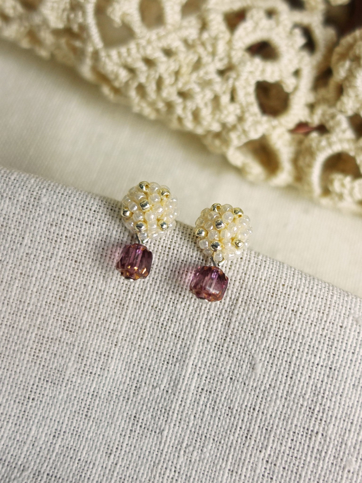 Zia Drop Earrings in Magenta Right