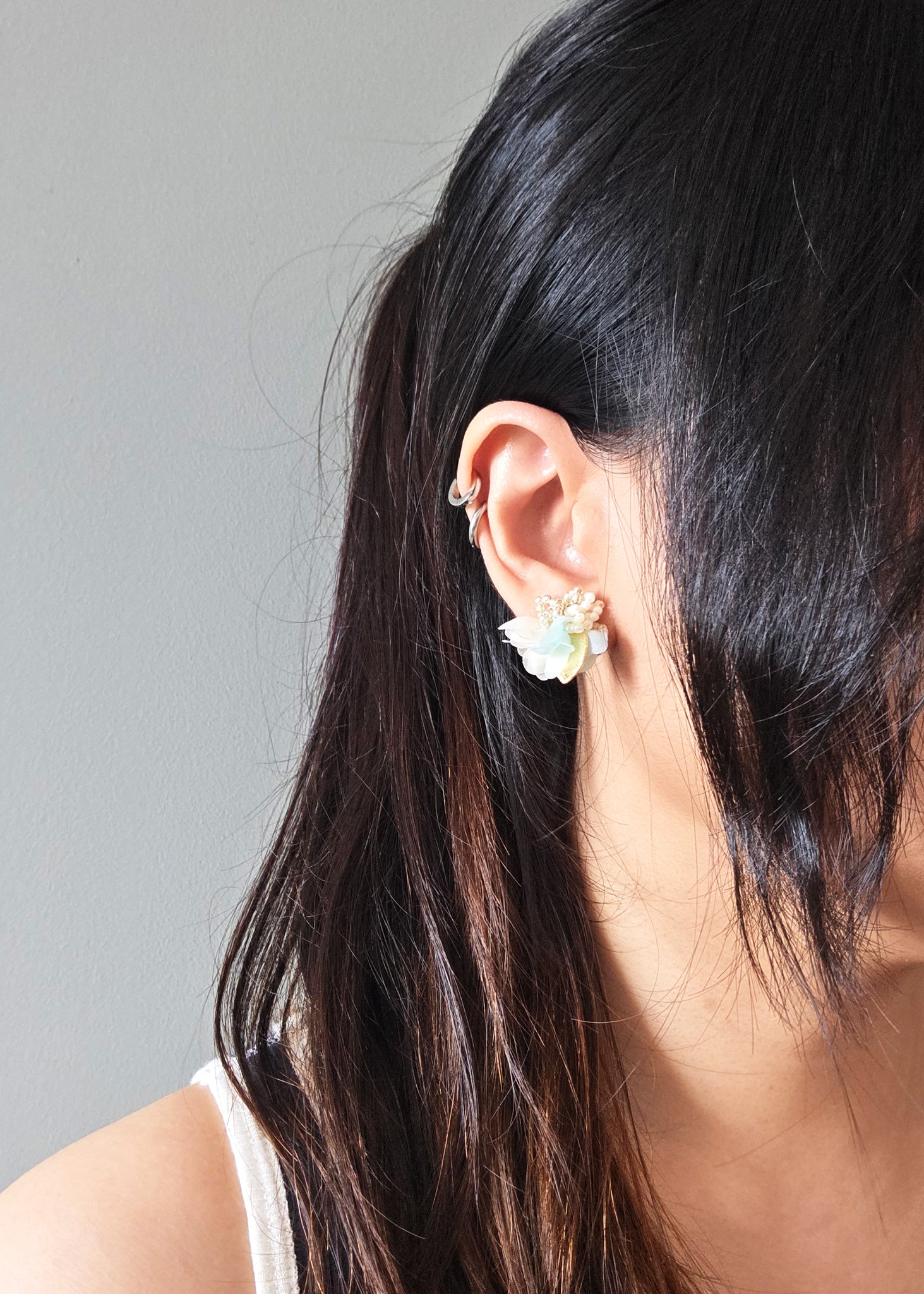 Aurea Bloom Stud Earrings in Light Blue Model