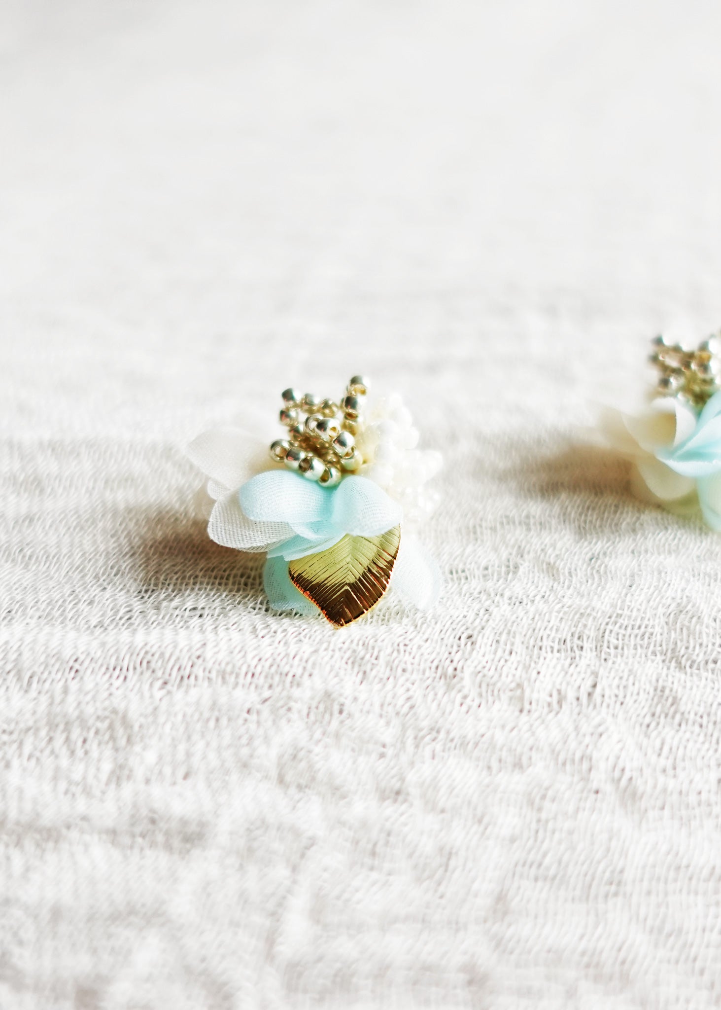 Aurea Bloom Stud Earrings in Light Blue Right Close