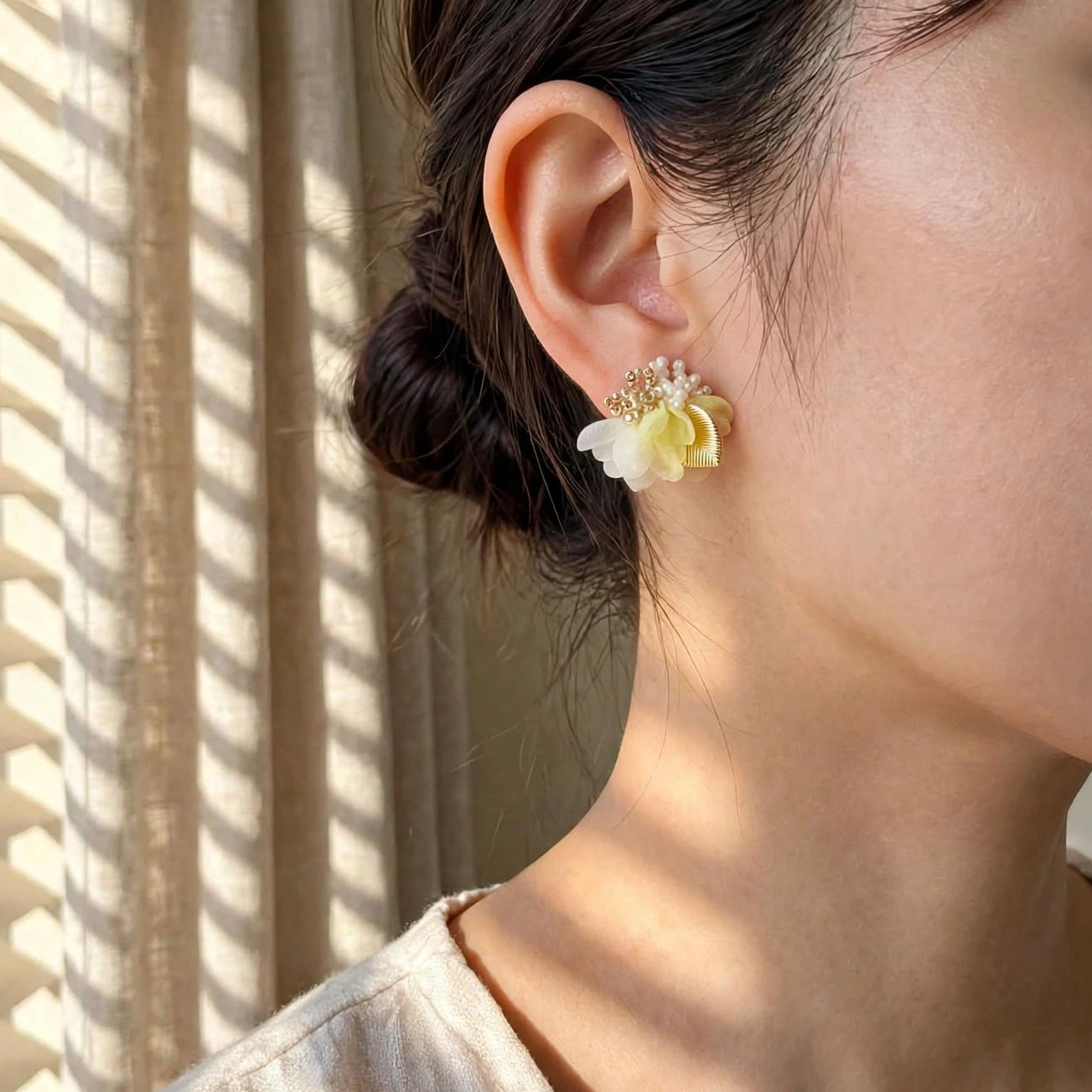 Aurea Bloom Earrings in Yellow on Model