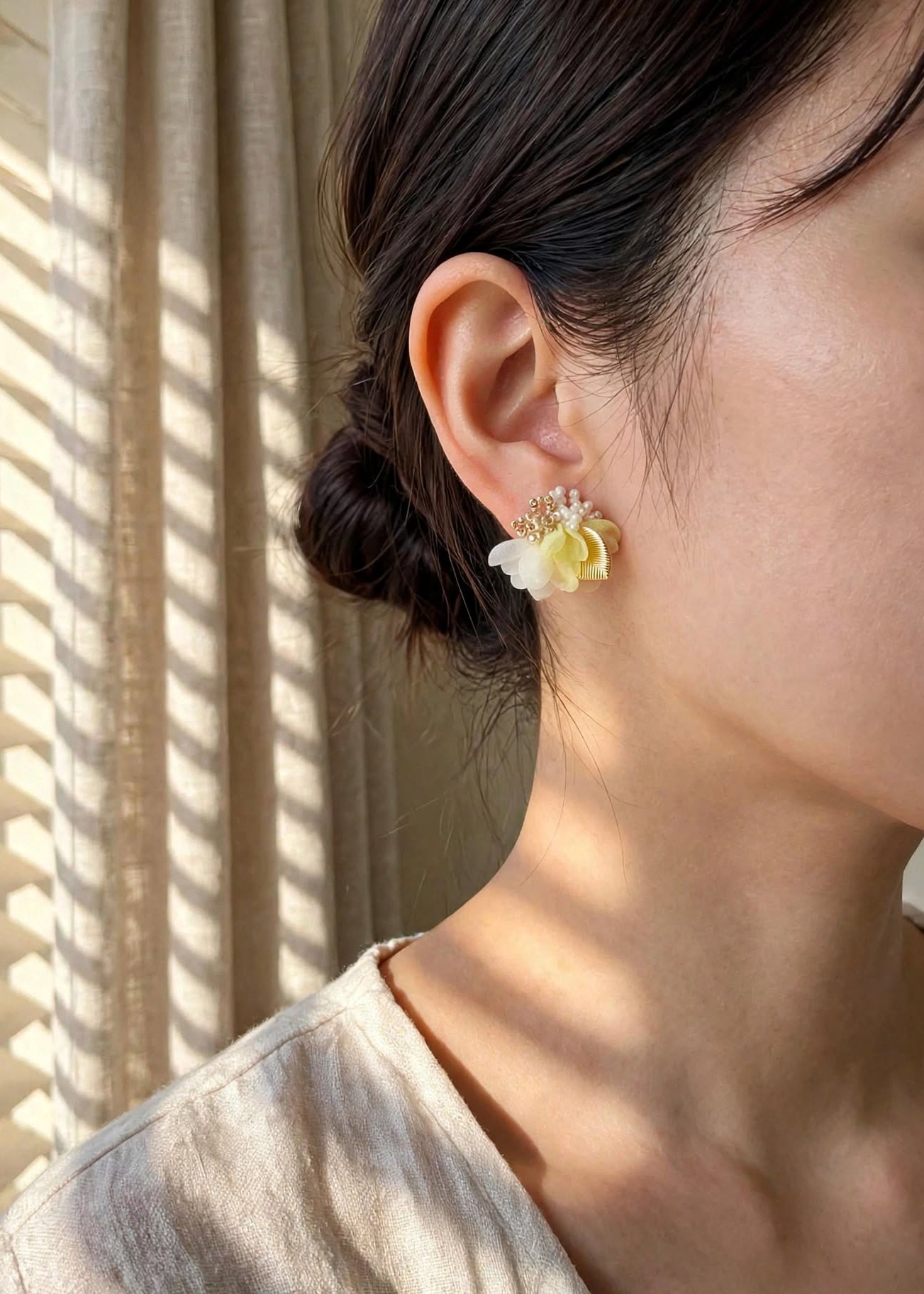 Aurea Bloom Earrings in Yellow on Model