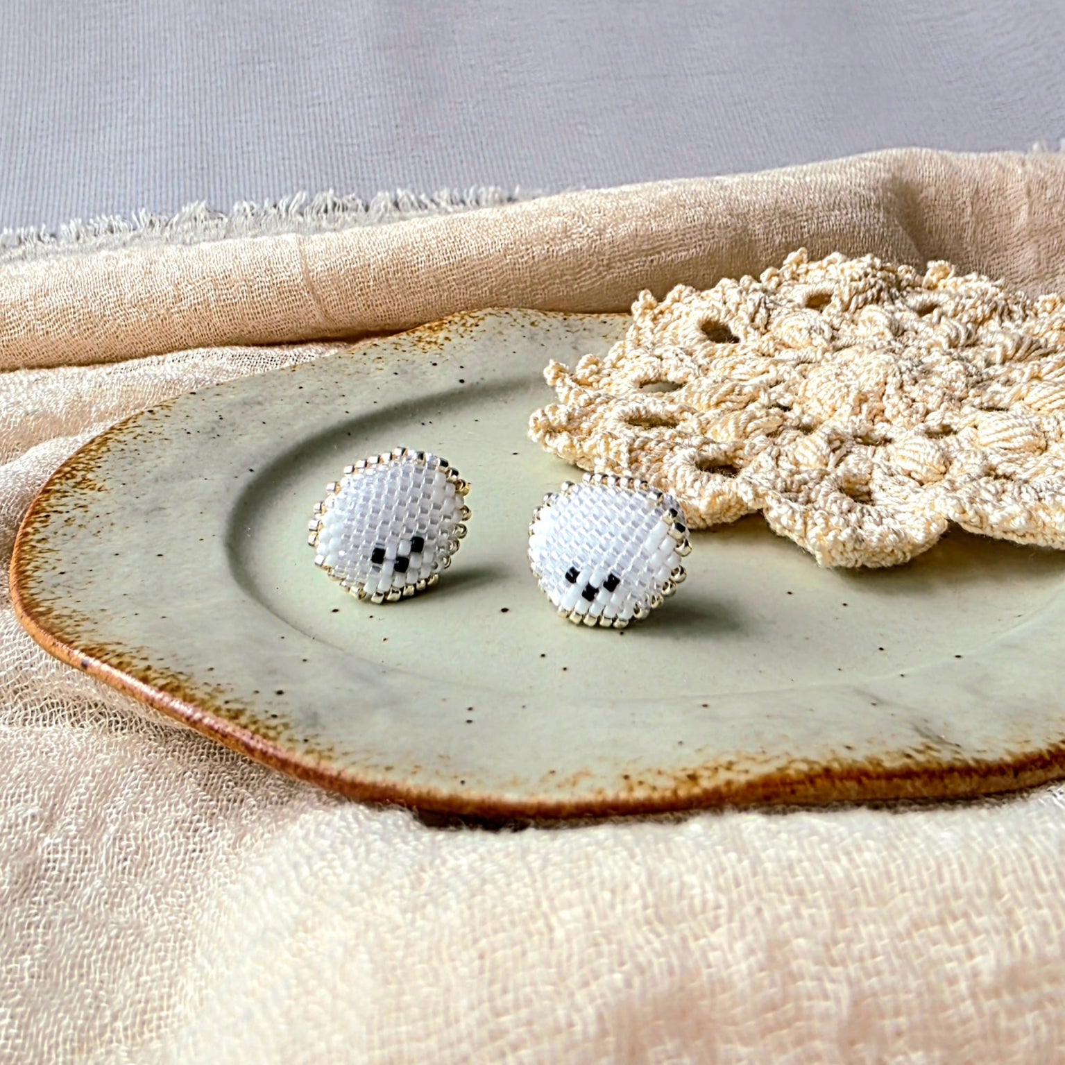 Bichon frise stud earrings front