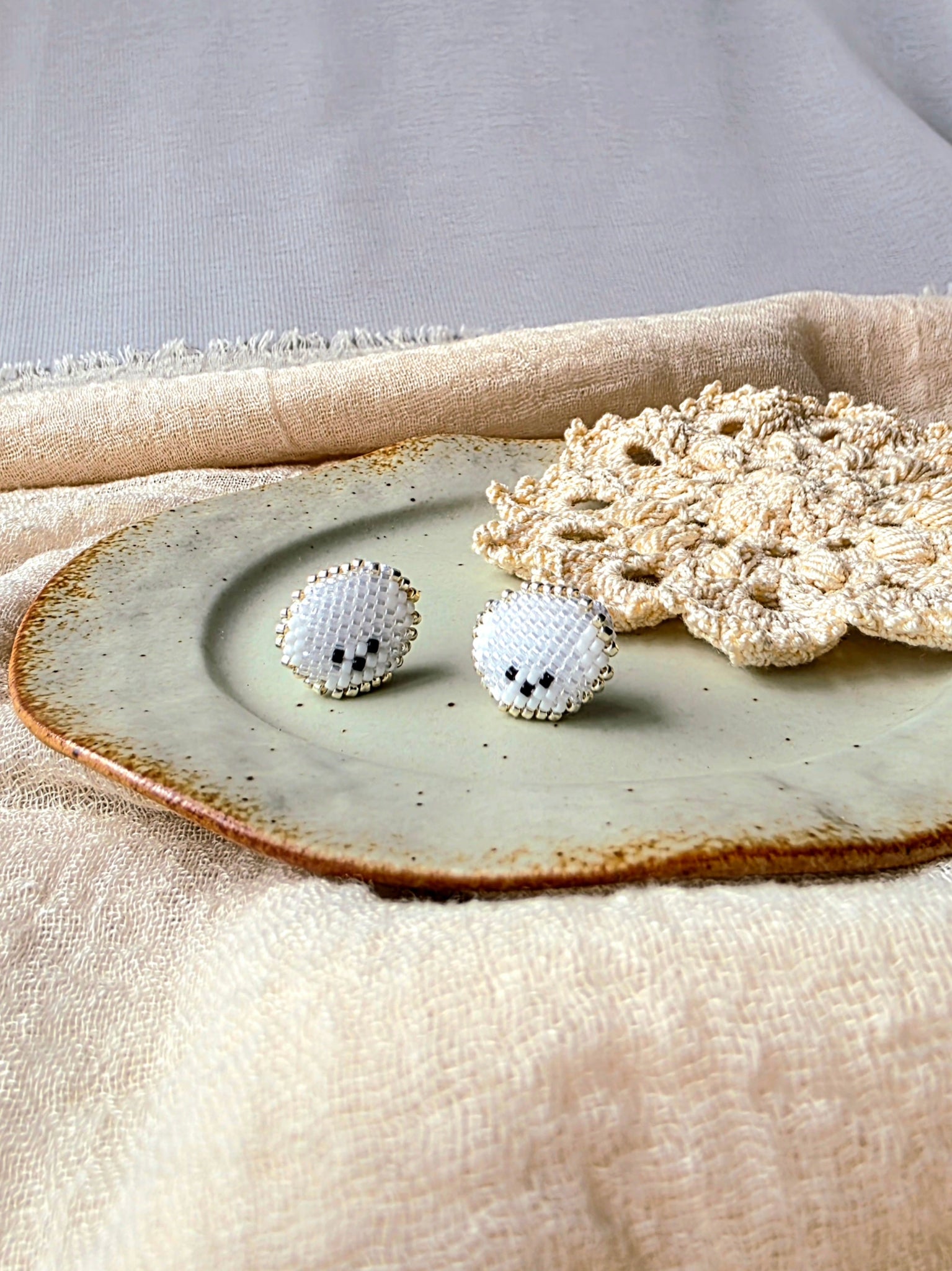 Bichon frise stud earrings front
