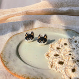 Black shiba inu stud earrings front