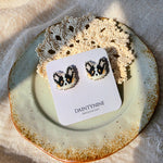 Black welsh corgi stud earrings on card