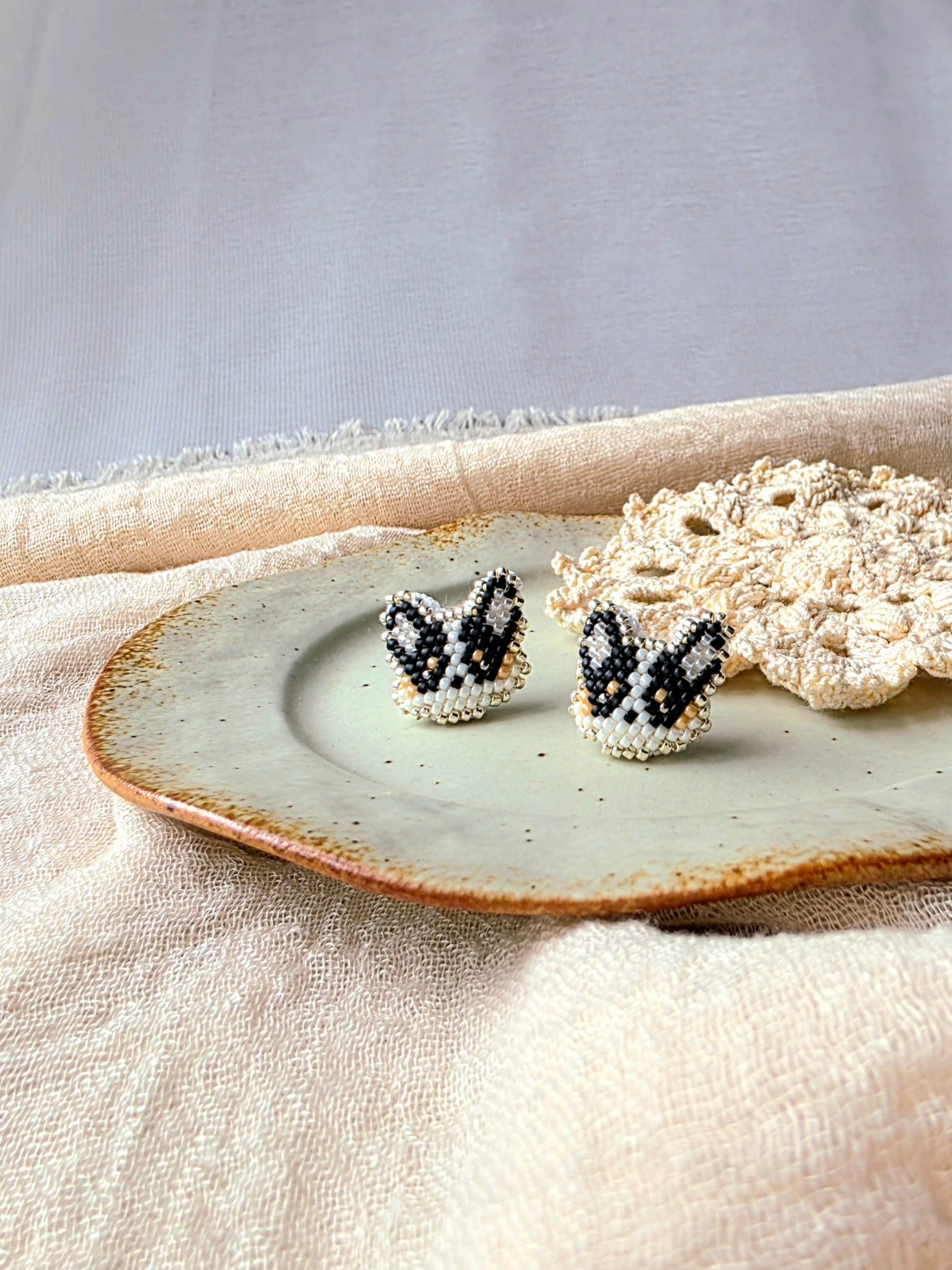Black welsh corgi stud earrings right