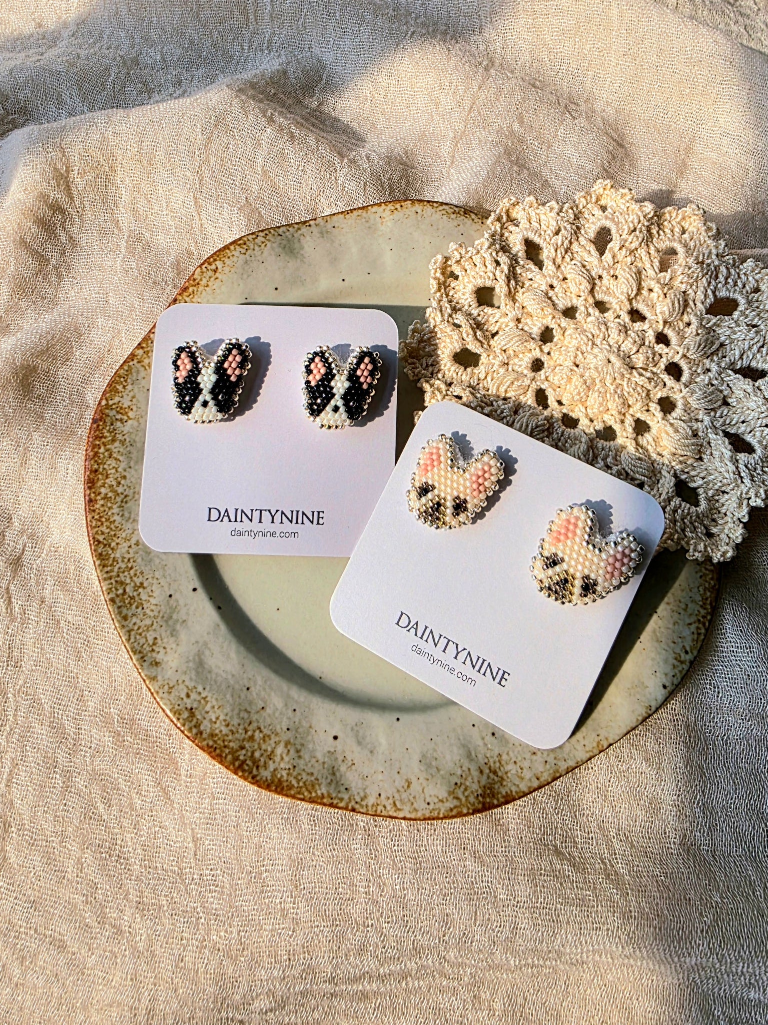 Boston terrier and french bulldog stud earrings on cards