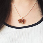 Brown Bear Pendant Necklace Model Close