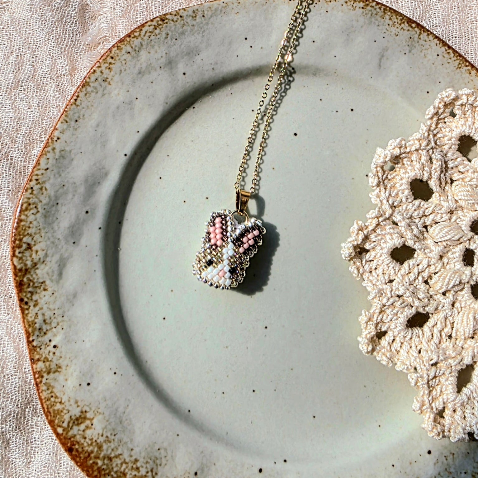 Brown bunny necklace right angle