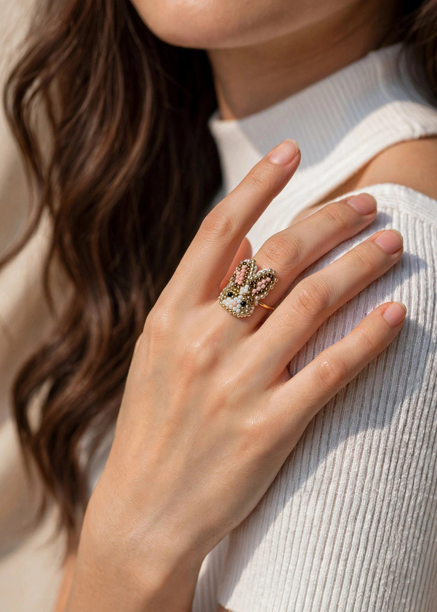 Brown bunny ring on model