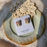 Brown bunny stud earrings on card