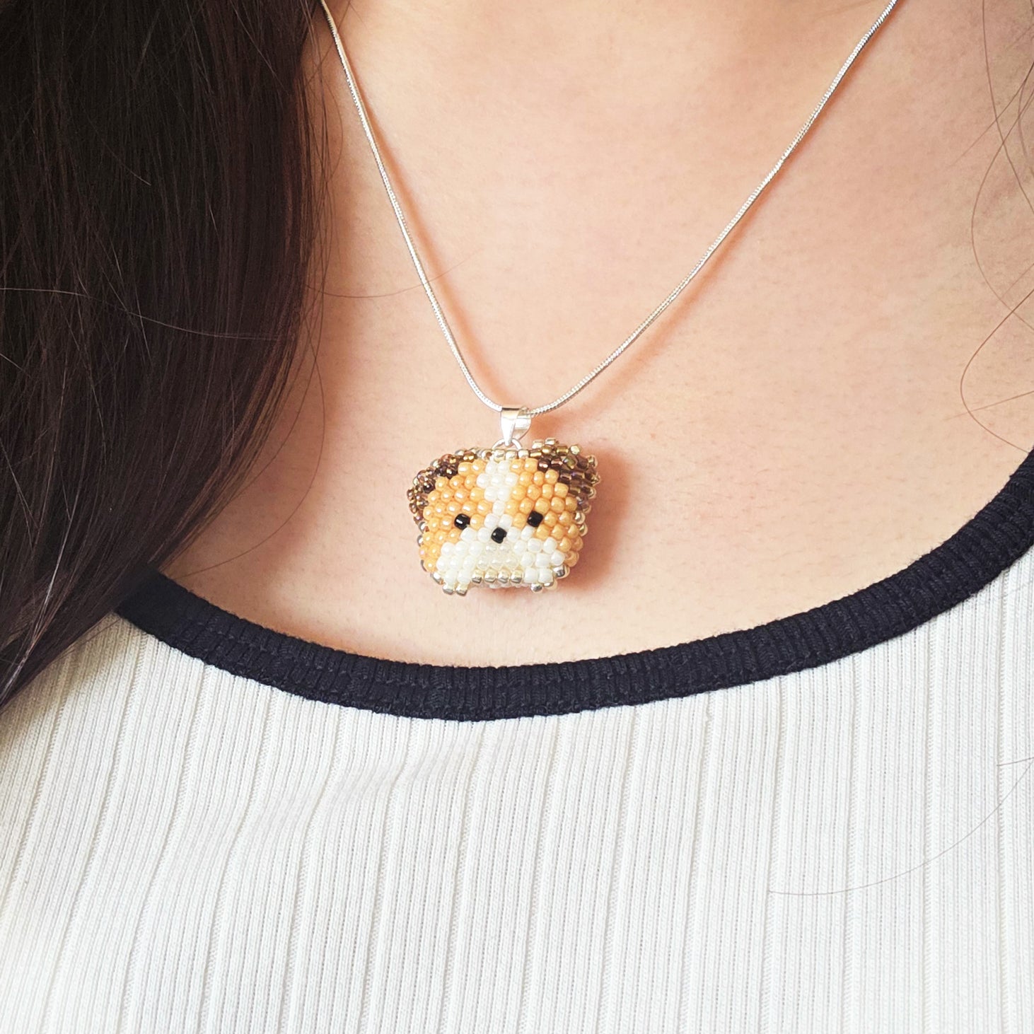 Bulldog Necklace Model Close