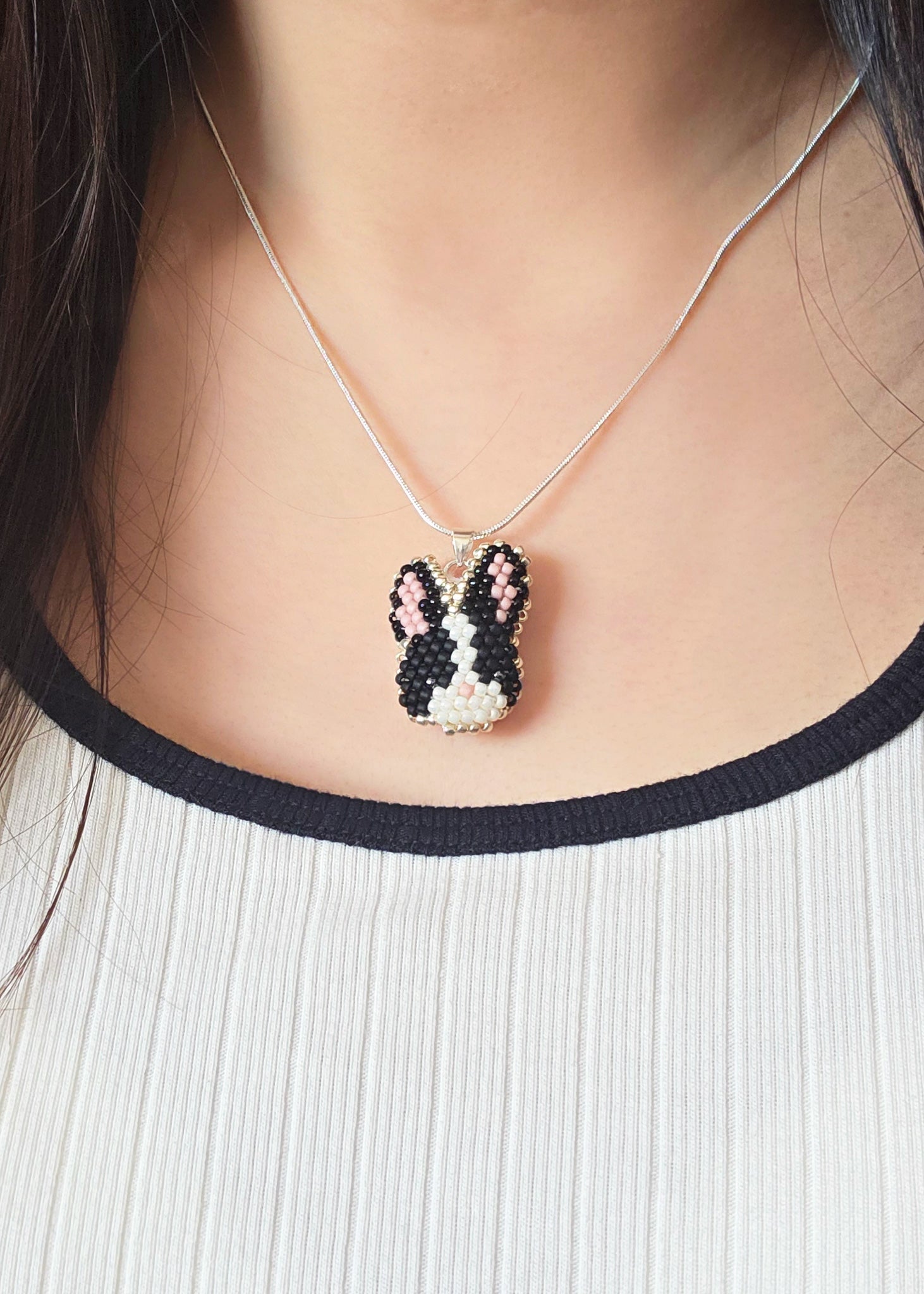 Bunny Necklace in Black Model Close