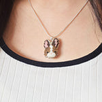 Bunny Necklace in Brown Model Close