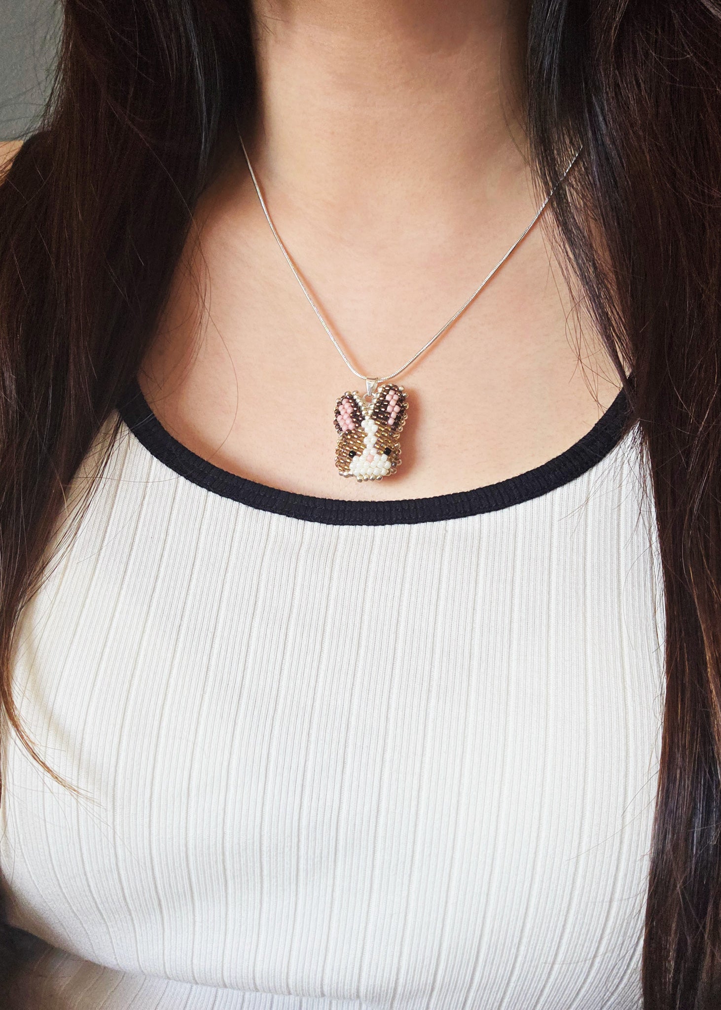 Bunny Necklace in Brown Model