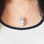 Bunny Necklace in Grey Model Close