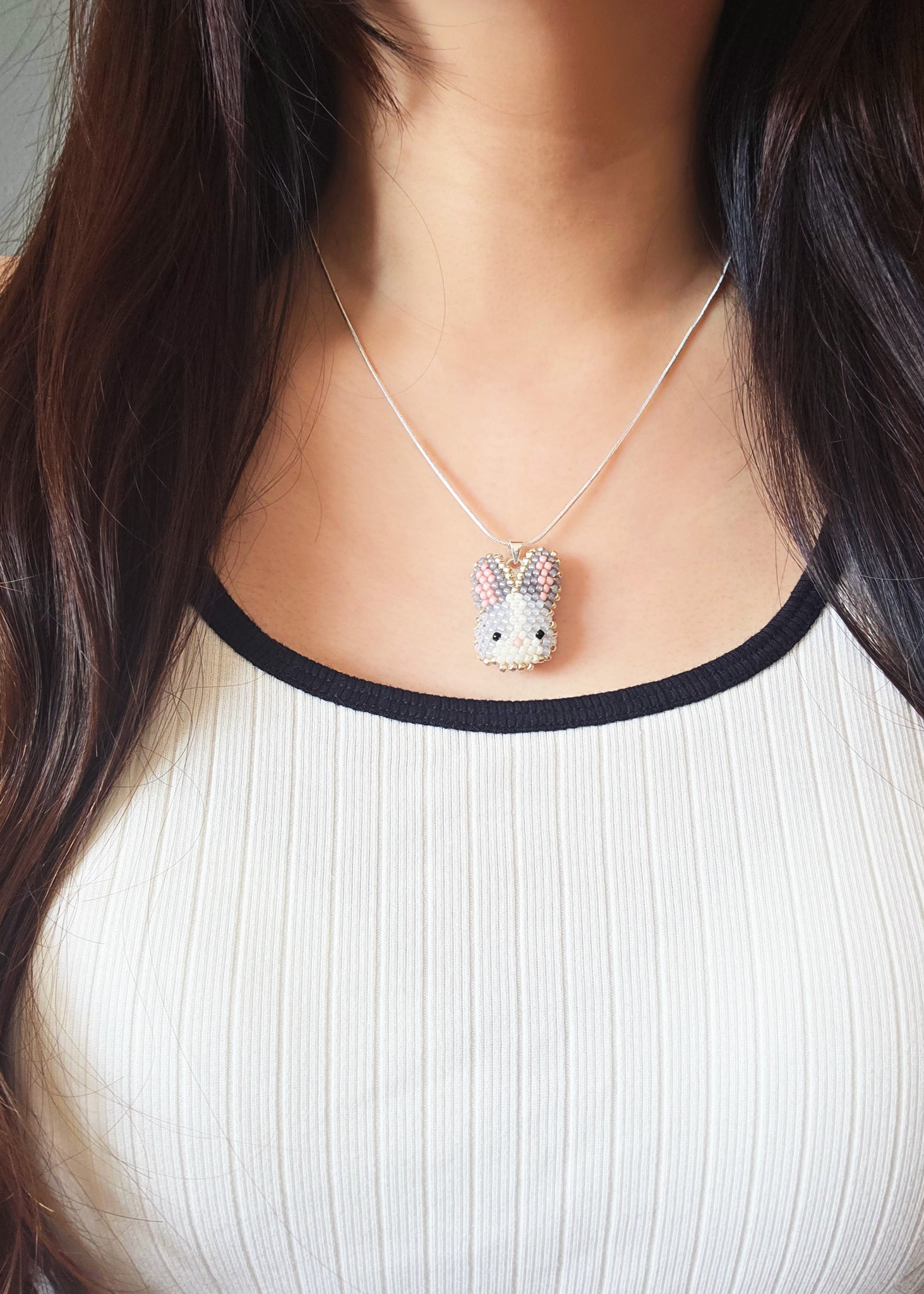 Bunny Necklace in Grey Model
