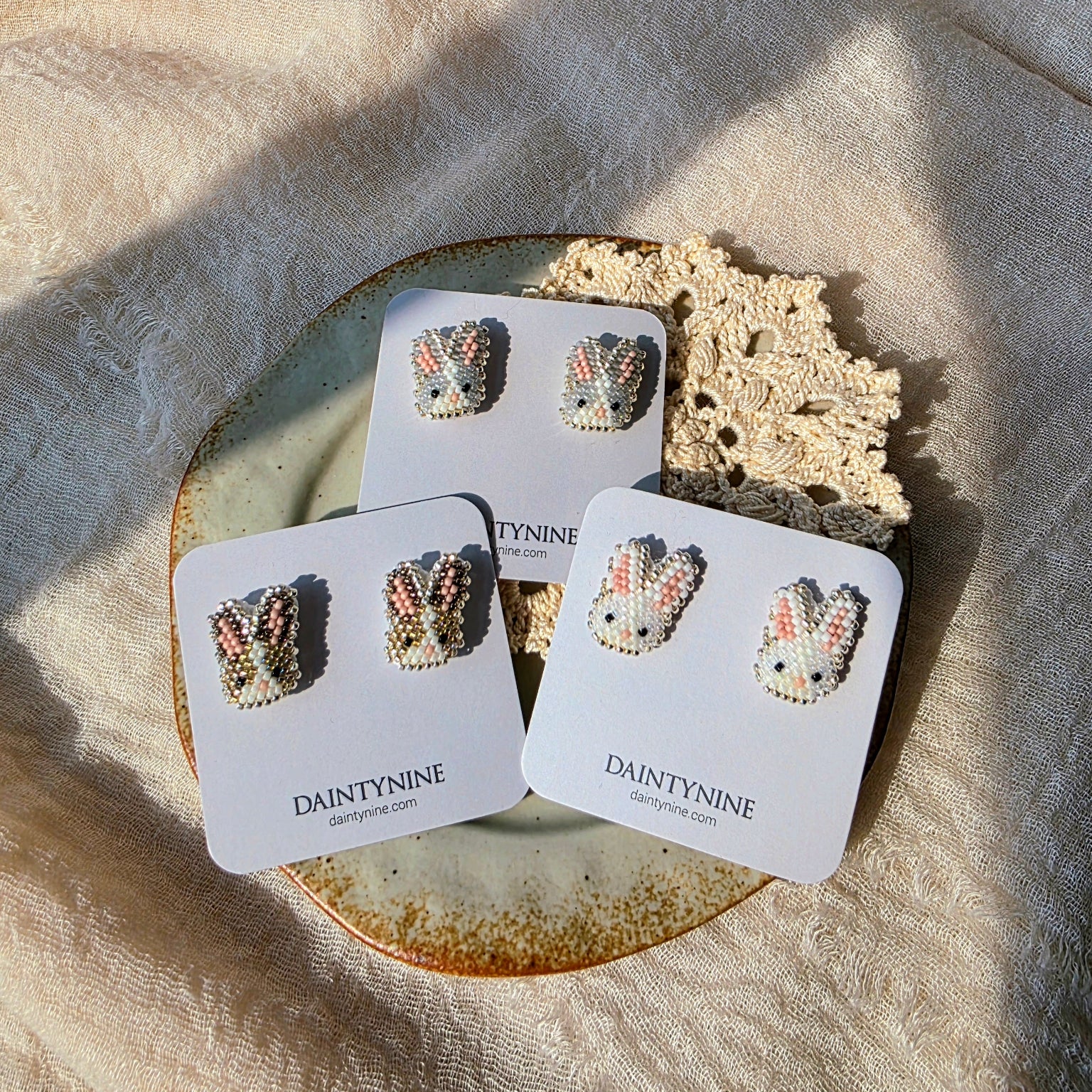 Bunny stud earrings on cards group