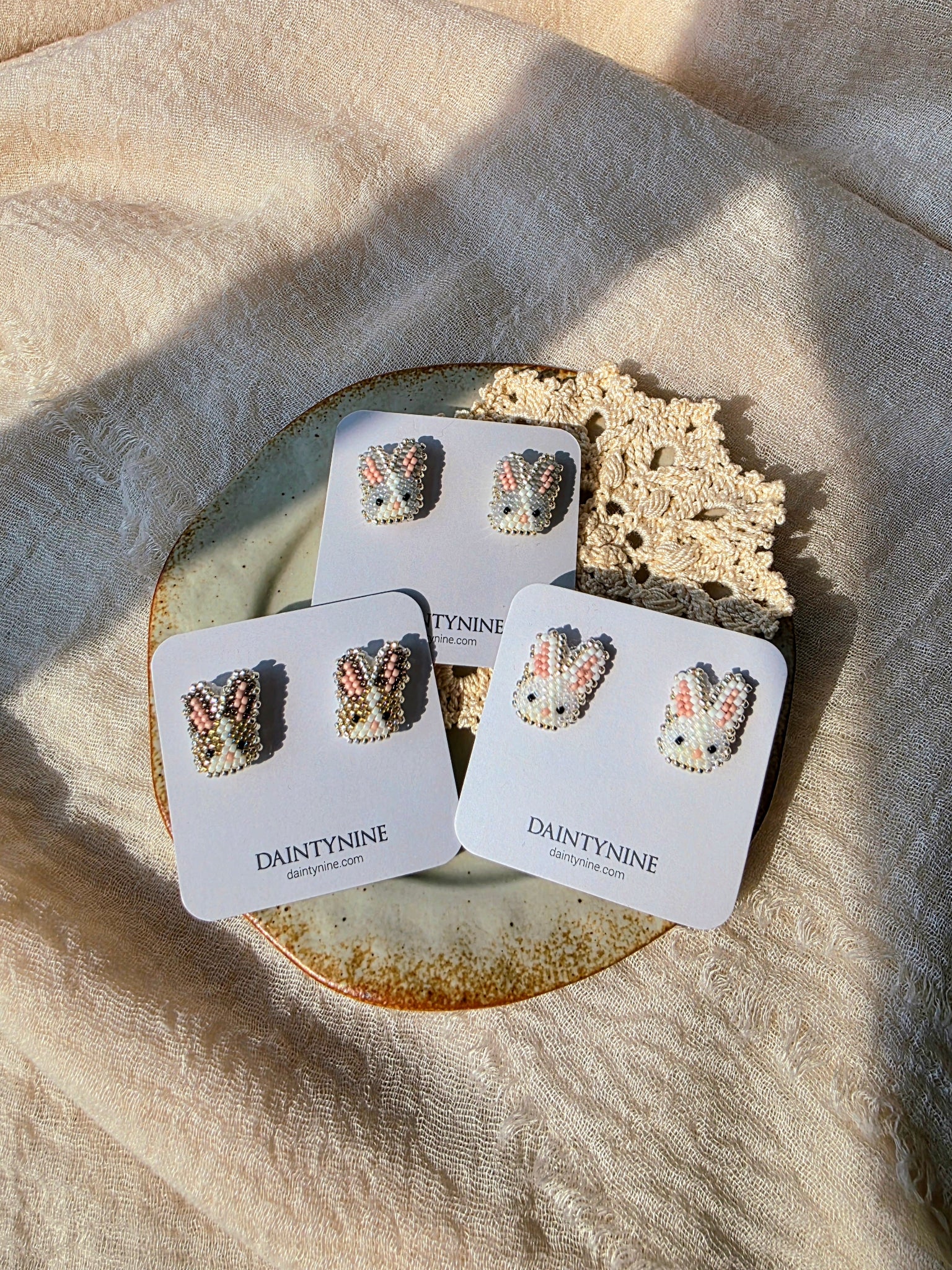 Bunny stud earrings on cards group