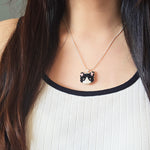 Calico Cat Necklace in Black and White Model