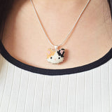 Calico Cat Necklace in Orange and Black Model Close