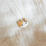 Calico Cat Necklace in Orange and Brown Left