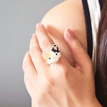 Calico Cat Ring in Orange and Black Model Close