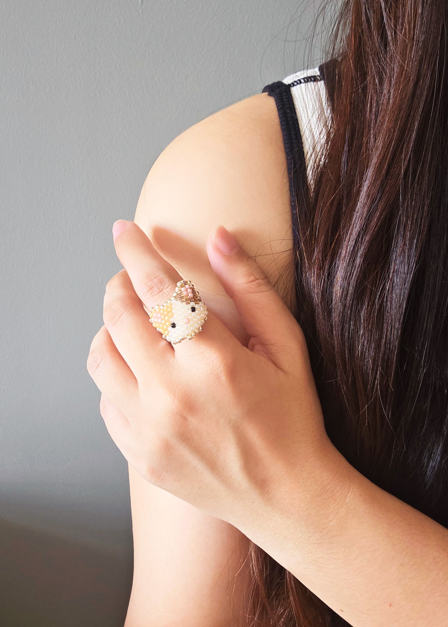 Calico Cat Ring in Orange and Brown Model