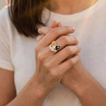 Calico cat ring on model