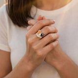 Calico cat ring on model